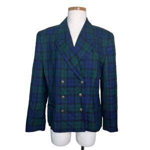 Pendleton VTG 90s Blackwatch Plaid Double Breasted Wool Jacket Blazer FLAW 14P